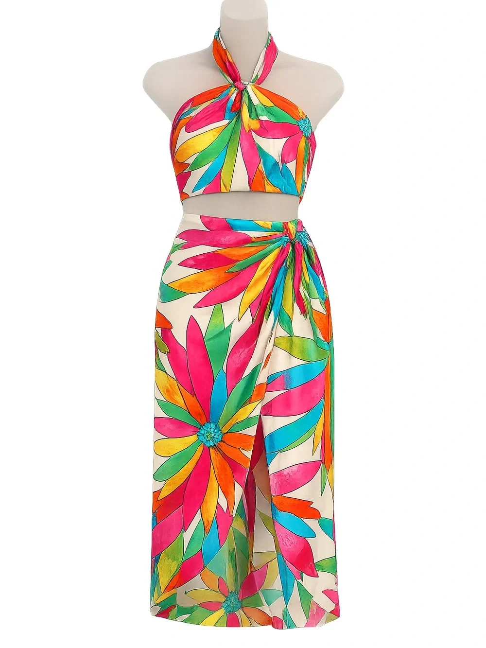 Rachel Zoe XS Floral Halter Top & Midi Skirt Matching Set Tropical